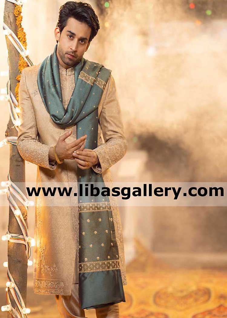 Latest Embellished Self Jamawar Men Wedding Shawl