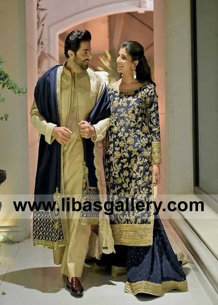 Royal Blue Embroidered Men Wedding Shawl for New Chapter of life