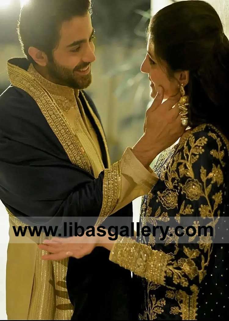 Royal Blue Embroidered Men Wedding Shawl for New Chapter of life