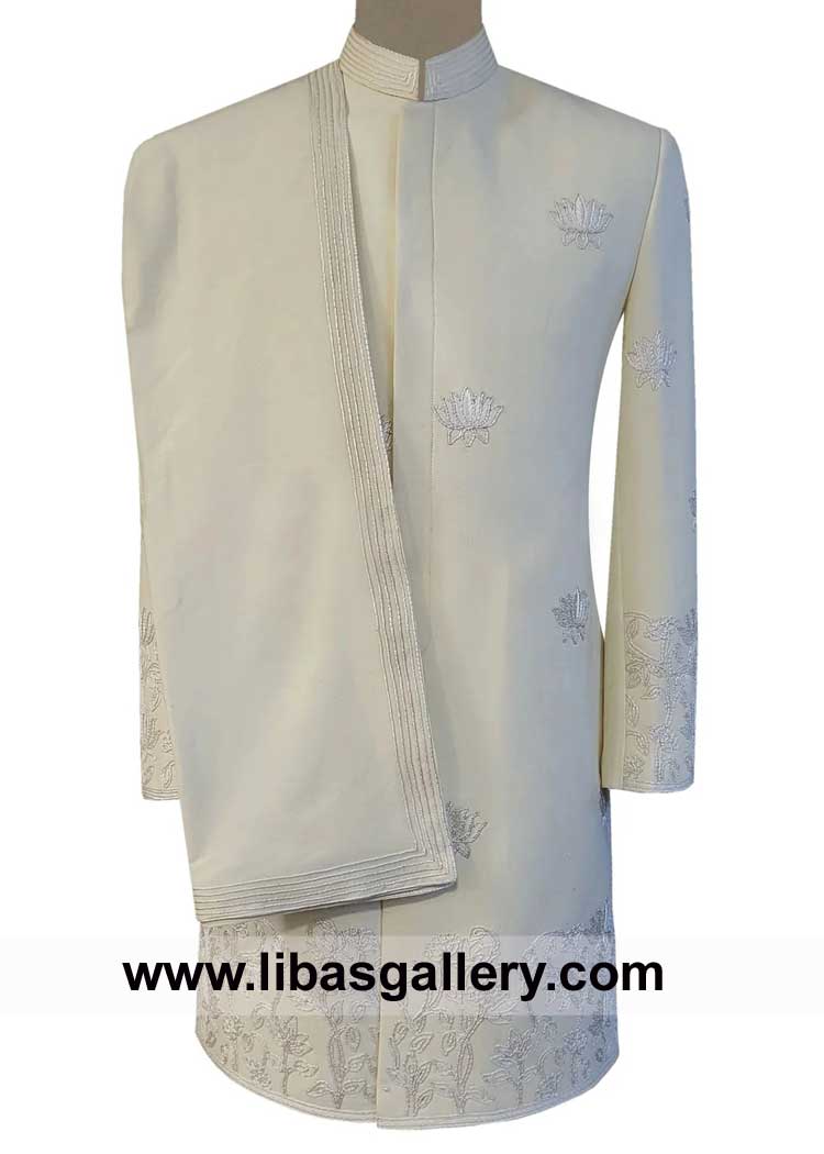 Off White Karandi Groom Sherwani Shawl for Nikah Barat day