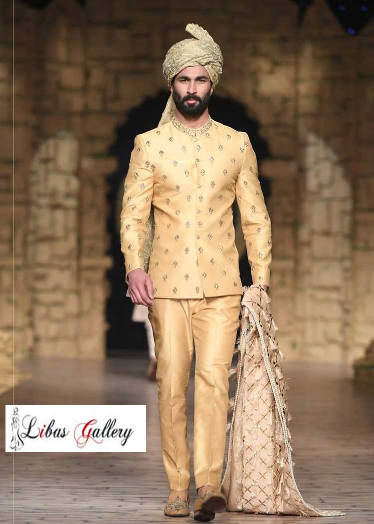 Gold Antique Embroidered Groom Shawl for Nikah Moments