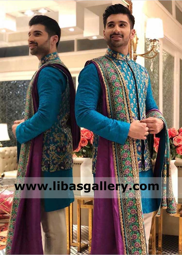 Awesome Embroidered Men Shawl for Mehndi Night Event
