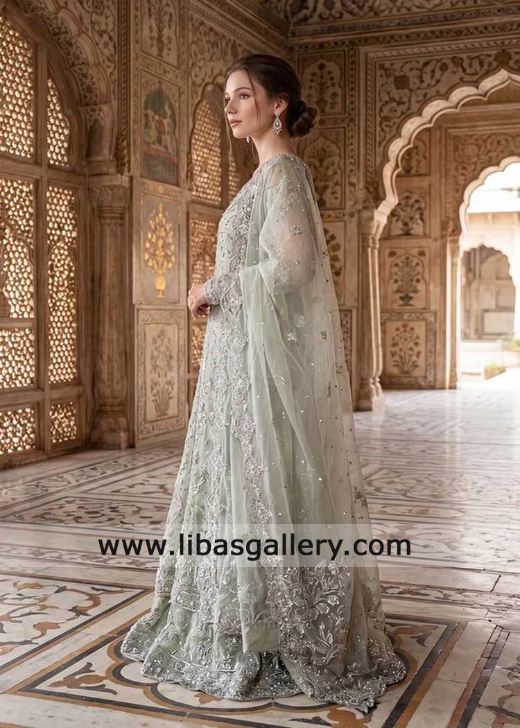 Mint green Angrakha with kamdani and resham embroidery
