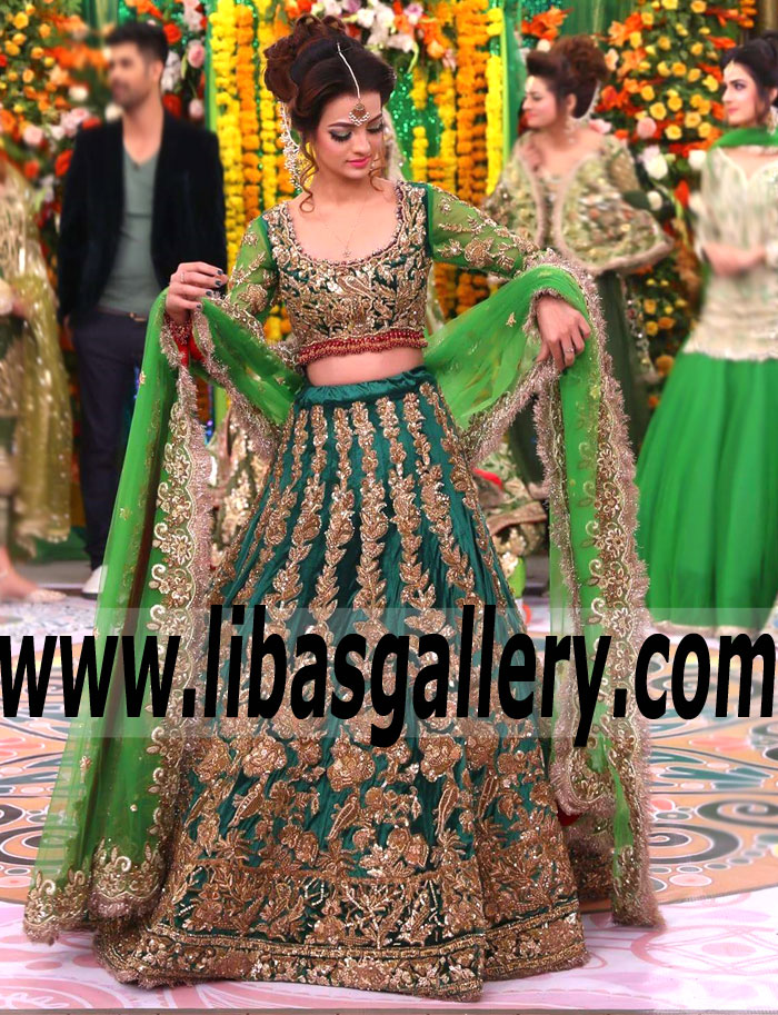 Whimsical MSU Green Amorpha Wedding Lehenga Choli