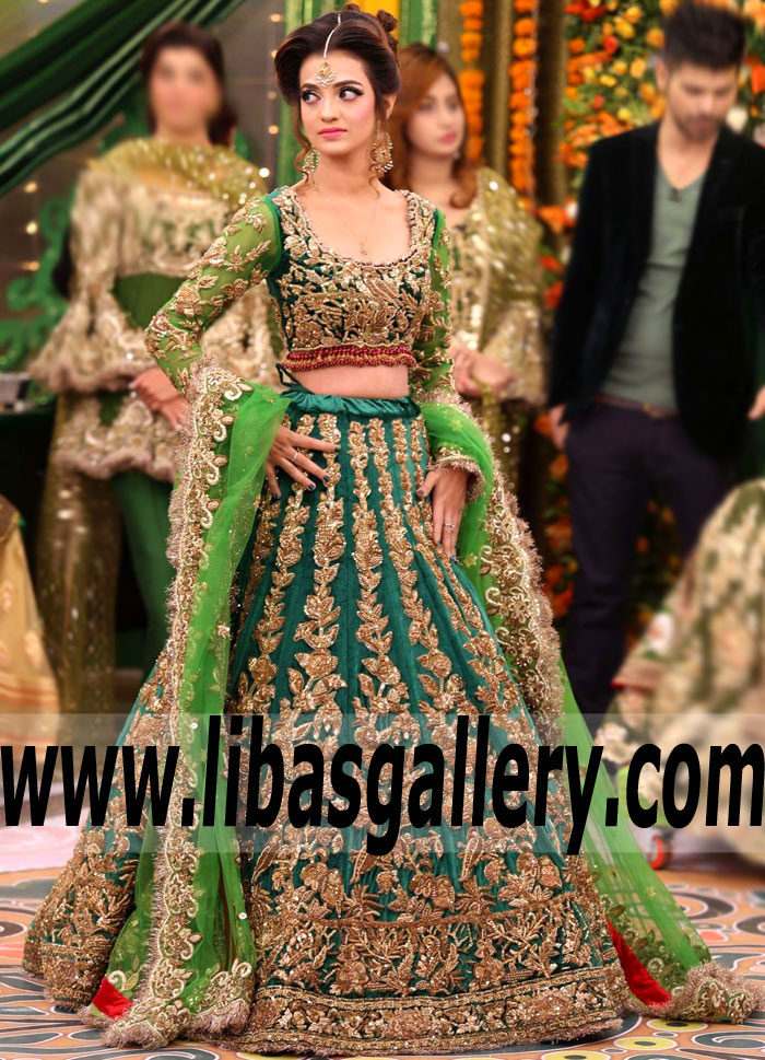 Whimsical MSU Green Amorpha Wedding Lehenga Choli