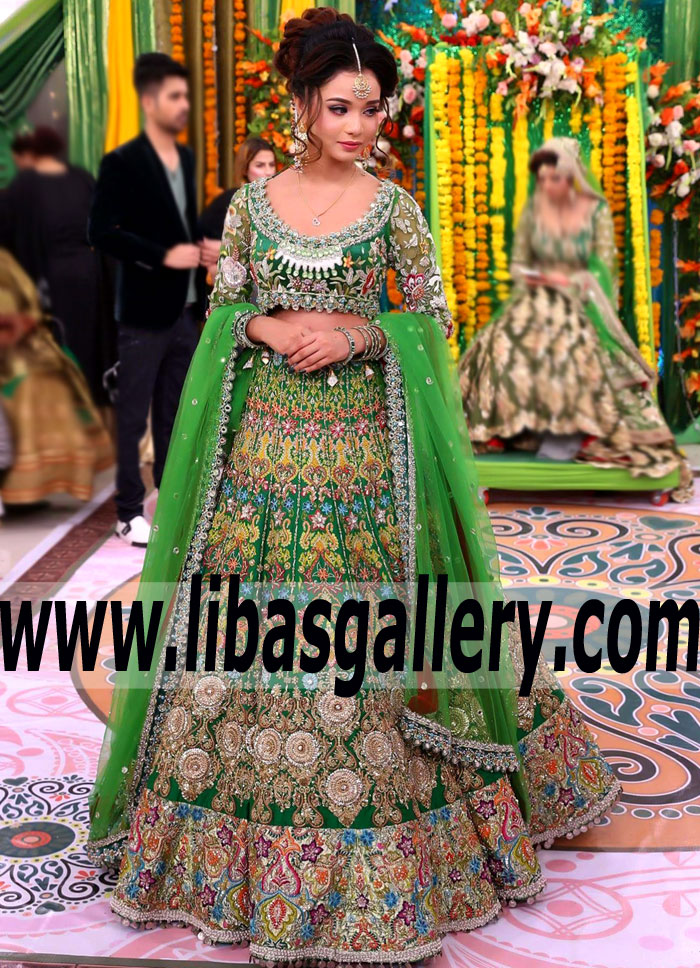 Ideal Forest Green Amorpha Wedding Lehenga