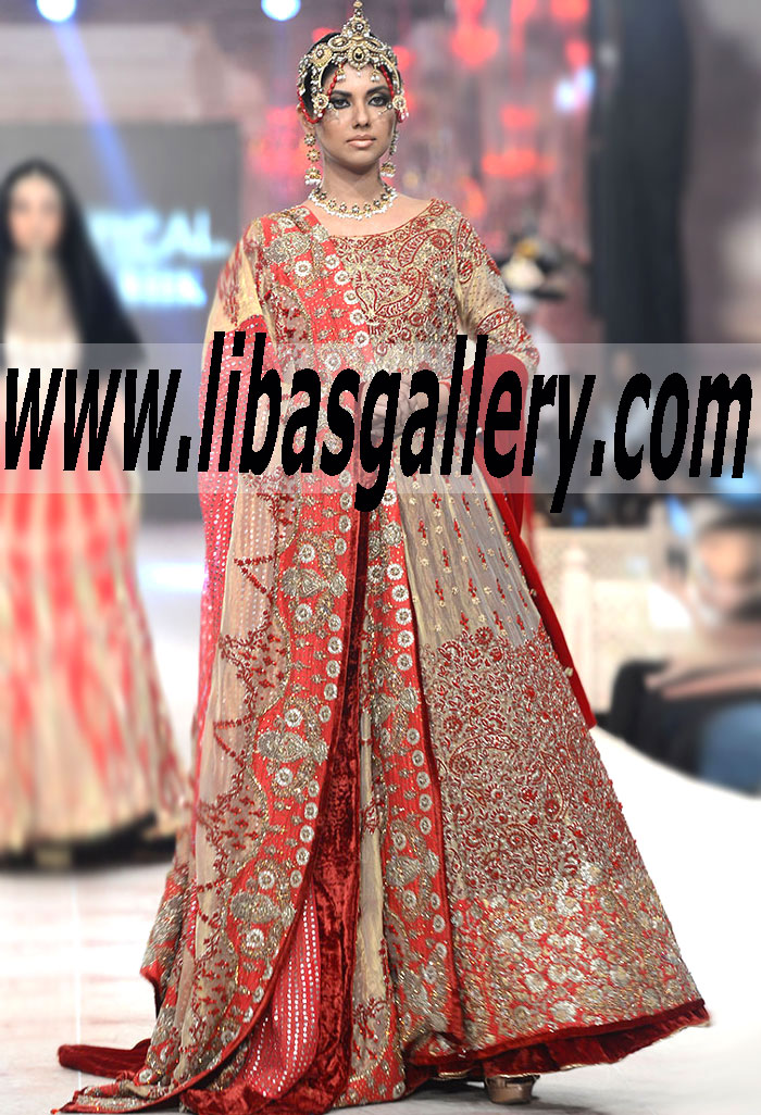 A perfect Bridal Anarkali With Delicate sleeves at Bridal Fashion Week