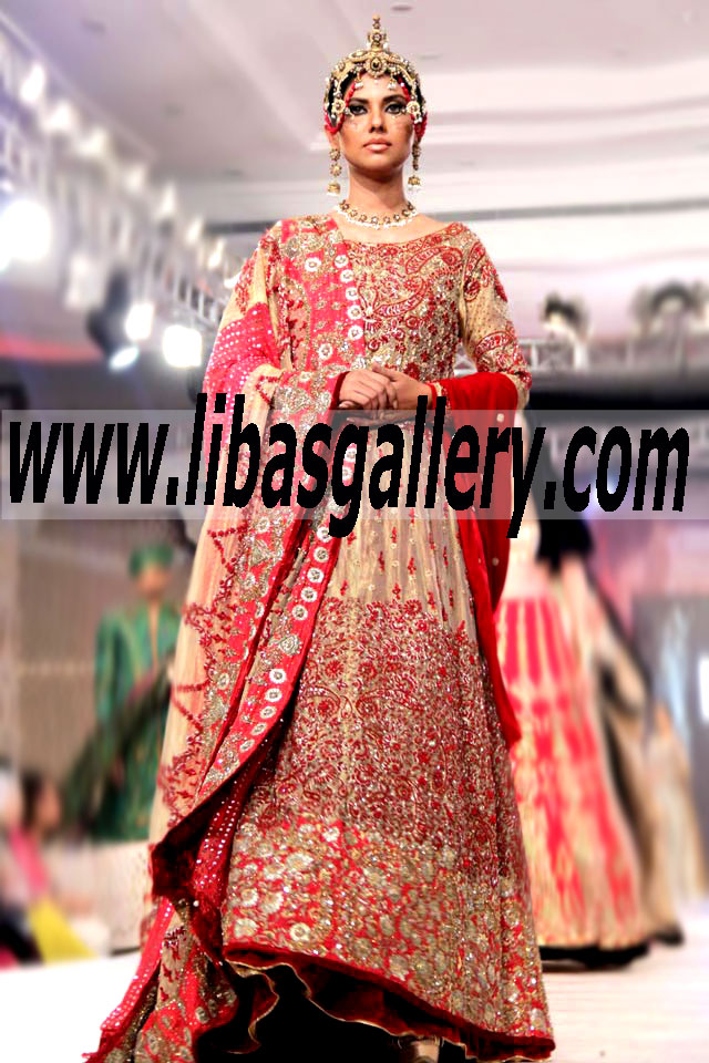 A perfect Bridal Anarkali With Delicate sleeves at Bridal Fashion Week