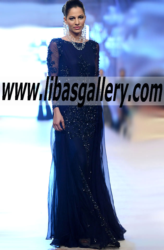 Conspicuous Chiffon Gown in Blue color perfect for any occasion 