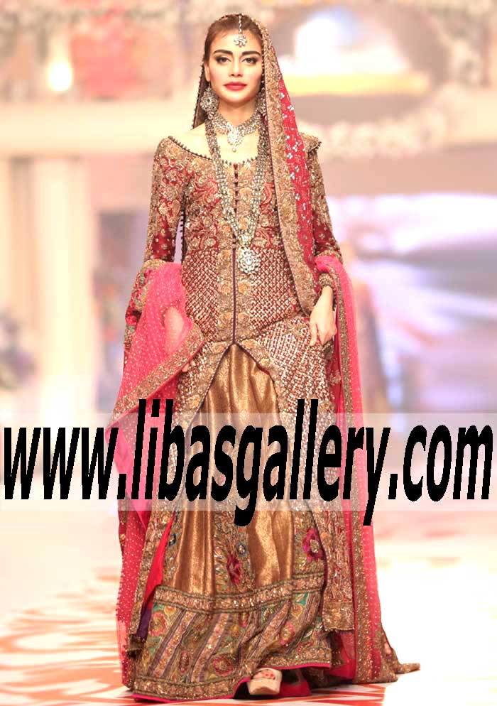 Splendorous Deep burgundy silk fully embellished in gold and silver kaamdani Bridal Wear
