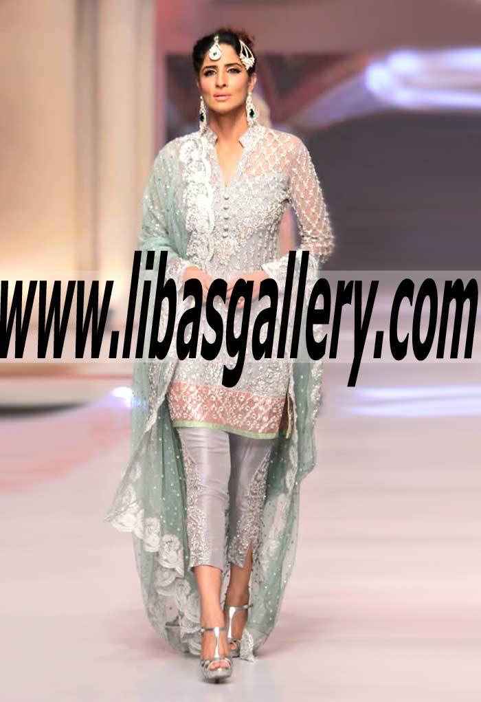 DESIGNER Party Dress with Cropped Trouser for Wedding and Evening Events