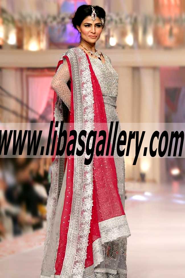 Resplendent SILVER AND ASH GREY ANARKALI Gown for Formal and Evening Parties