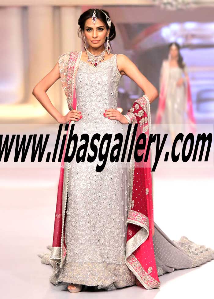 Mesmerizing CHIFFON Gown in ASH GREY AND SILVER color with amazing embellishments perfect for festive and wedding occasions
