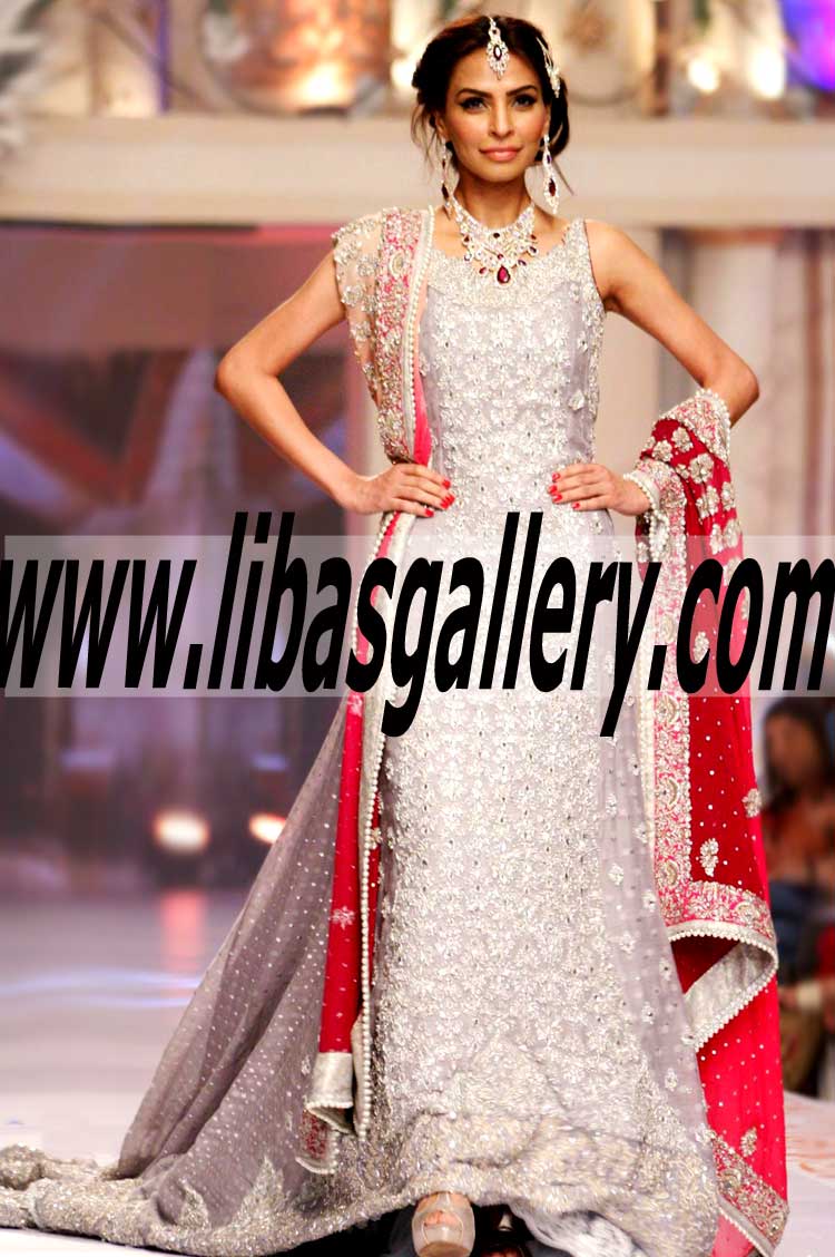 Mesmerizing CHIFFON Gown in ASH GREY AND SILVER color with amazing embellishments perfect for festive and wedding occasions