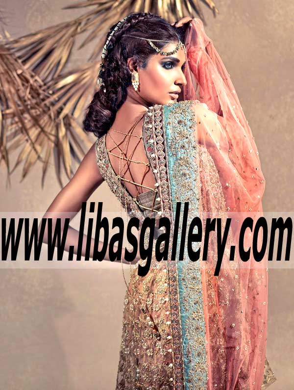 Perfectly Pastel Trailed and Paneled Lehanga Bridal Dress for Wedding Ceremony and Functions
