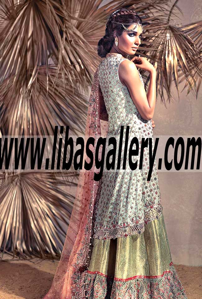 Blushing Lilies Trailed Farshi Gharara Dress for Formal and Wedding Occasions