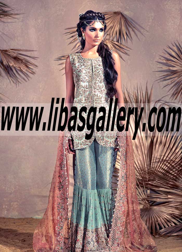 Fashionista Blooms Bridal Gharara Dress with Beautiful Stone Resham Jaal Work