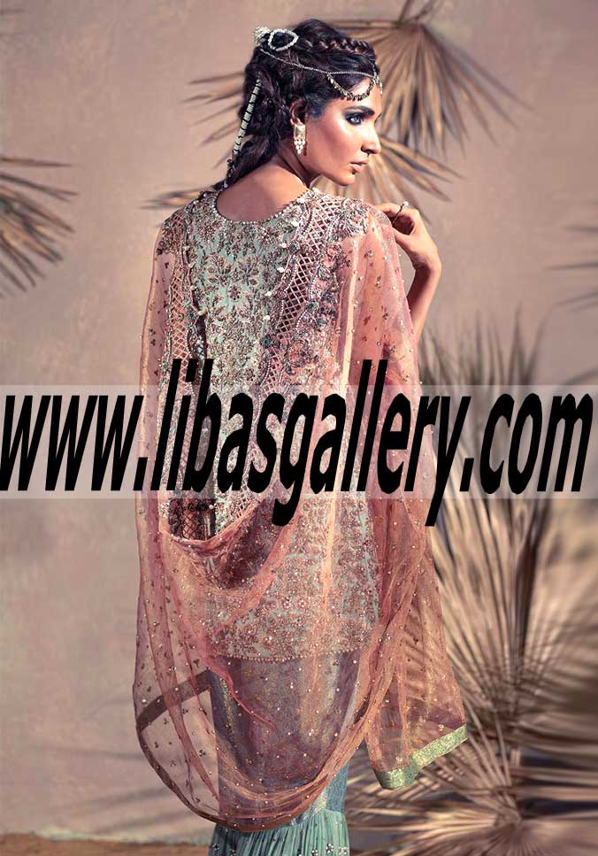Fashionista Blooms Bridal Gharara Dress with Beautiful Stone Resham Jaal Work
