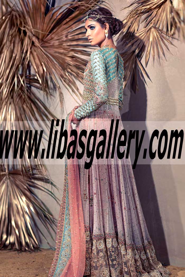 Pink Daisy Delight Designer Anarkali Dress with Gorgeous Heavily embellished bodice