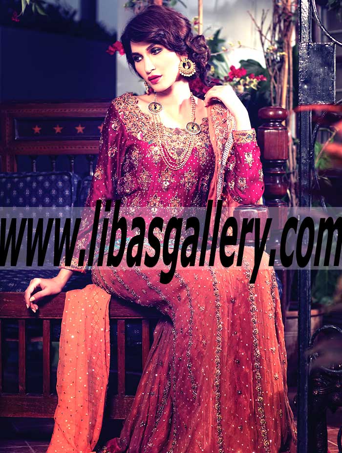 Lavish Silk Net Short Shirt with Meritorious Embellished work Sharara for Wedding and Special Occasion