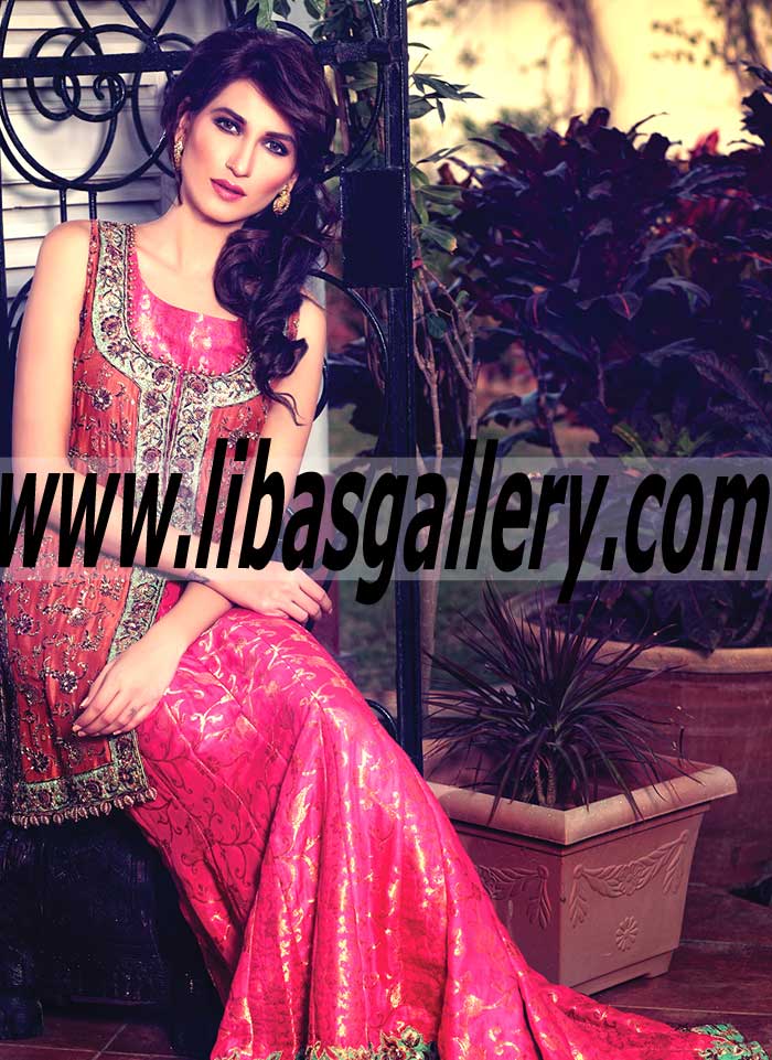 Artistic Trailed Gown with short jacket for Engagement and Special Occasions