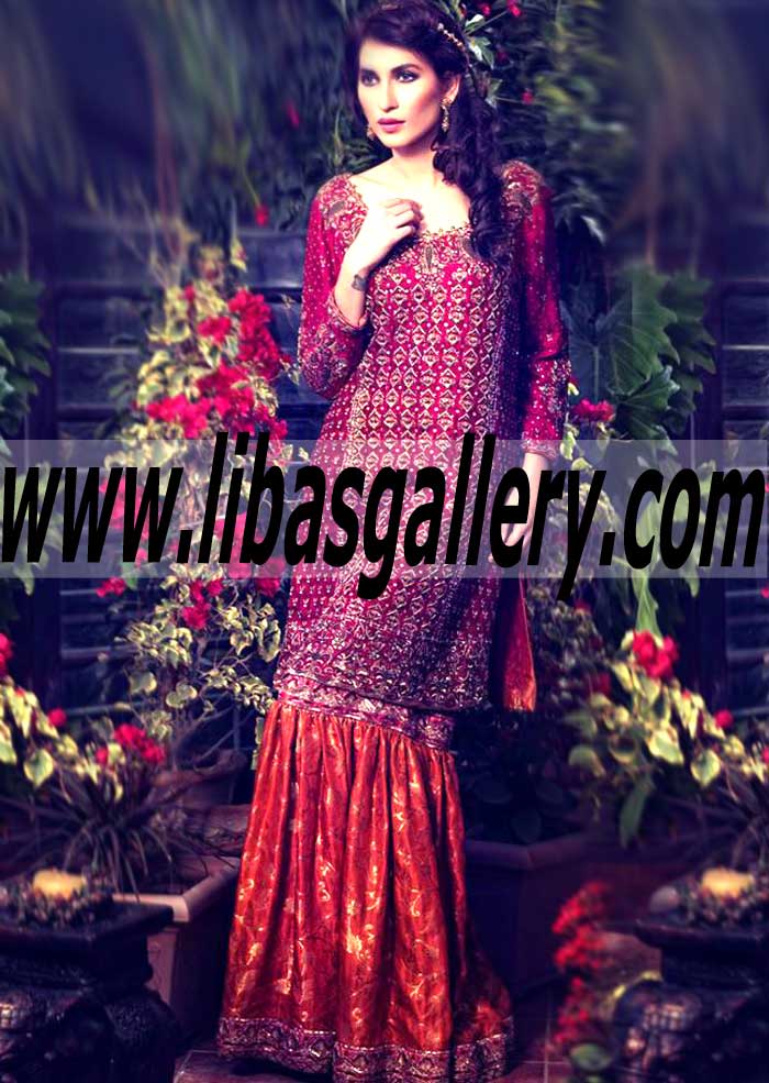 Royal Look Embellished Short Shirt Bridal Gharara Dress for Wedding and Special Occasion