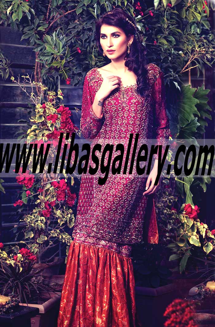 Royal Look Embellished Short Shirt Bridal Gharara Dress for Wedding and Special Occasion