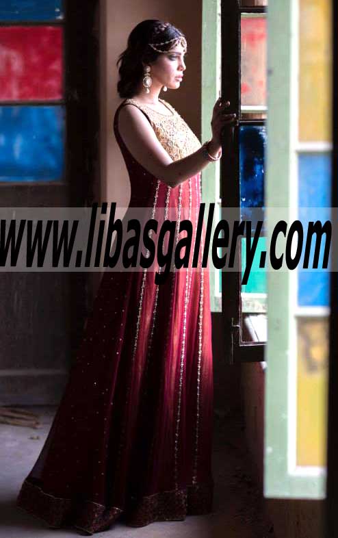 Glamorous Embellished Chiffon Paneled Anarkali Dress for Wedding and Special Occasions