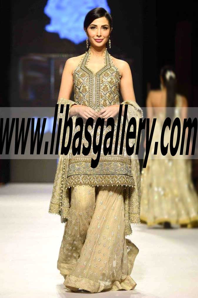 Exaggeratedly embellished Designer Bridal Dress for Wedding Reception Walima Events