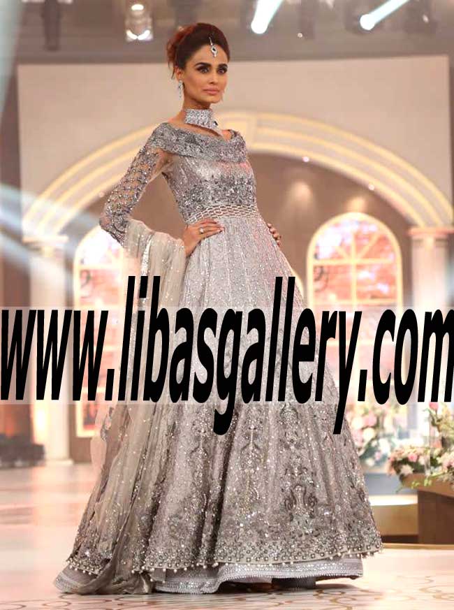Gorgeous Pakistani Designer Bridal Anarkali Dress with Heavy and Exquisite Embellishments