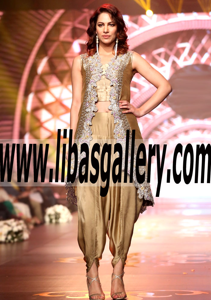 Latest Stylish Beautiful Evening Dress with plain Tulip Shalwar for Party and Formal Events