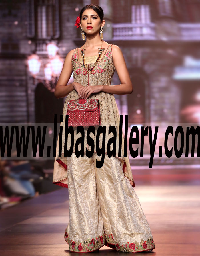 Trendy High Low Party Wear With Elegant and lovely Dhaka Pajama for Wedding Party