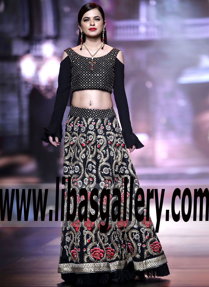 High Fashion Party Dress with Floral Embellished Lehenga for Evening and Formal Events