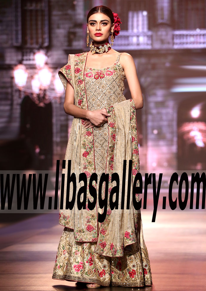 Traditioanl Wedding Gharara Dress with Chic and Lovely Embellishments for Newly Wed Bride