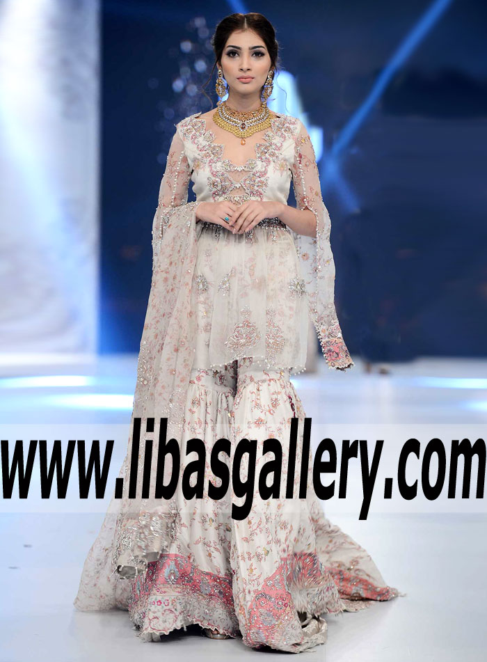 Magnificent Wedding Gharara Dress with Stunning Embellishments for Special and Wedding Events