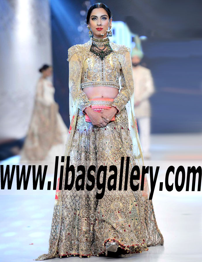 High Fashion Bridal Lehenga Dress with Beautiful and Fabulous Embellishments for Reception and Valima