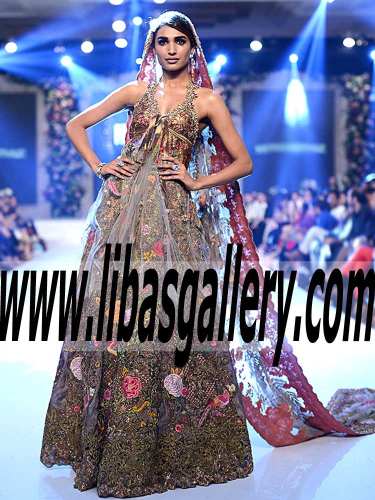 Splendorous Pakistani Wedding Gown with Chic and Glorious Embellishments and Embroidery for Wedding and Special Occasions