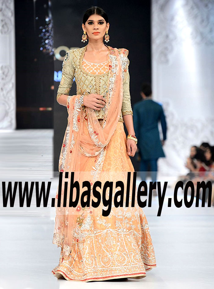 Lavishing Jamawar Supremely Stylish Embellished Bridal Dress with Bridal Lehenga for Reception and Walima Events