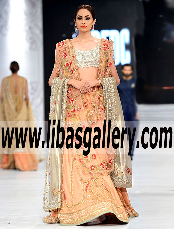 Pakistani Designer Bridal Tissue Choli with Jamawar Royal worked Lehanga for Wedding Event