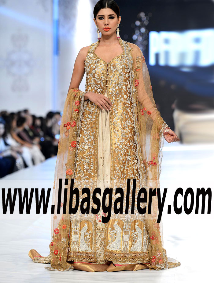 Glamorous Bridal Lehenga with Heavily Embellished Front open Shirt for Reception and Walima Events