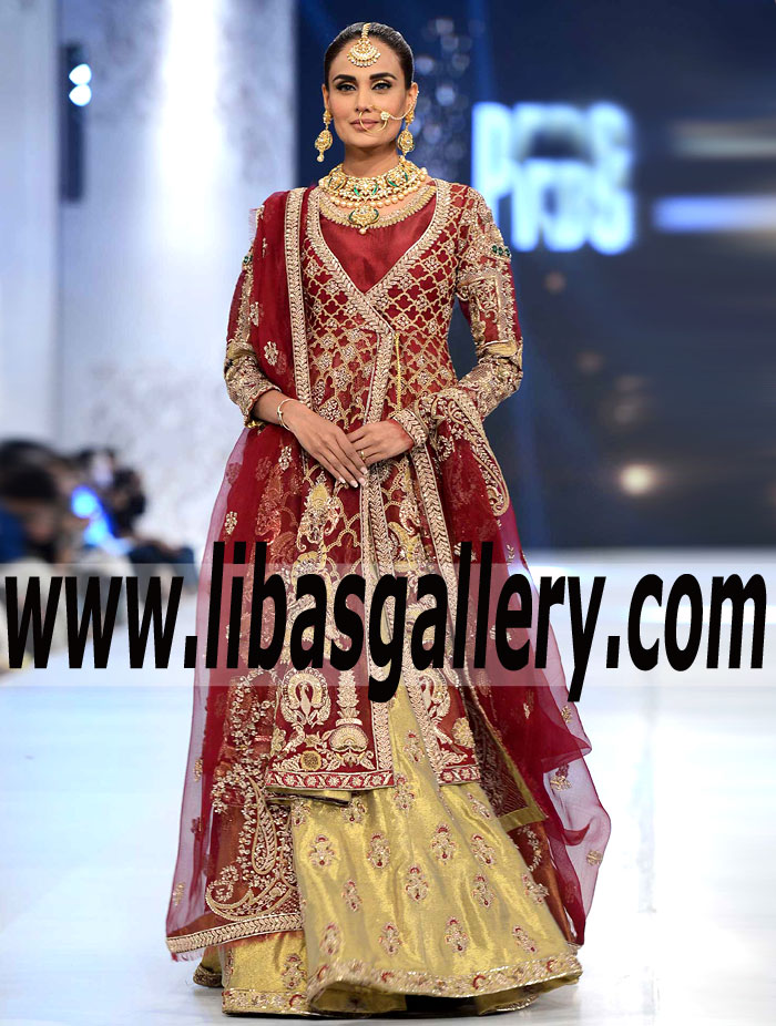 Breathtaking Angrakha Wedding Dress with Flared Lehenga for Wedding and Special Occasions