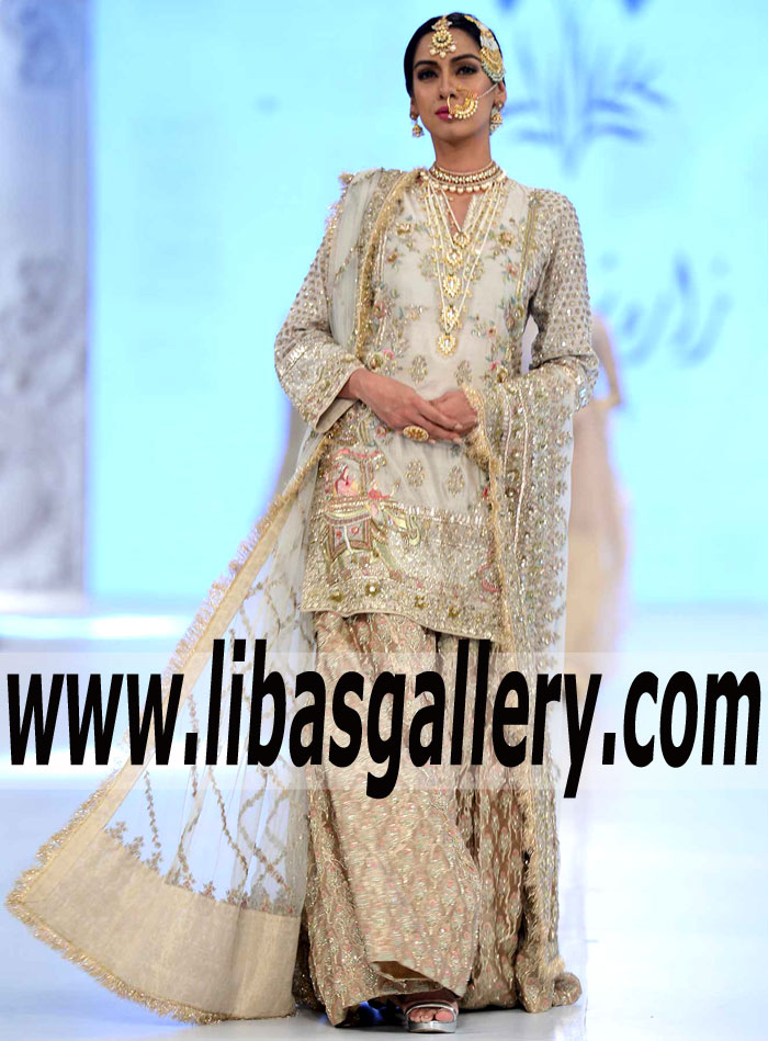 Distinguished Designer Wedding Gharara with Stunning Embellishments for Valima and Reception