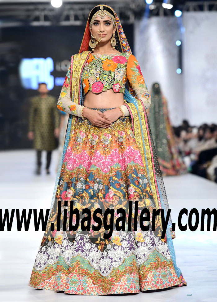 spectacular Digital Prints Lehenga features floral Embellishments and Embroidery for Wedding and Special Occasions