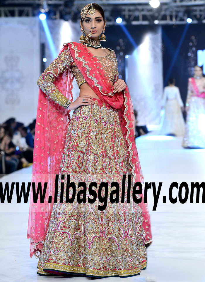 Picturesque Bridal Dress with Gorgeous Lehenga Features Pretty Embellishments and Embroidery for Wedding and Special Occasions