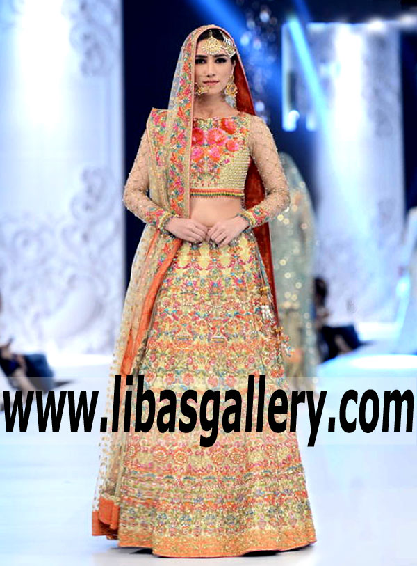 Astonishing Bridal Lehenga Dress Features Enthralling Embellishments and Embroidery for Reception and Valima
