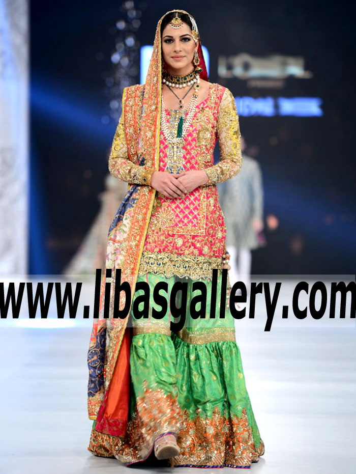 Phenomenal Bridal Gharara Dress features Alluring and Fine Embellishments for Wedding and Reception