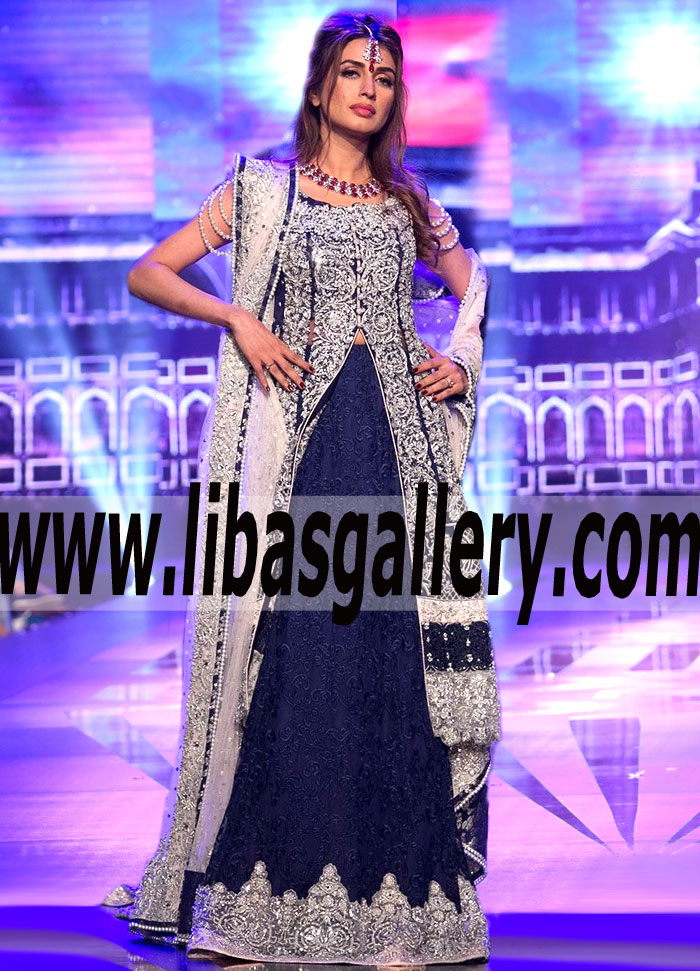 Prestigious BLUE AND POWDER PINK Bridal Wear for Valima or Reception