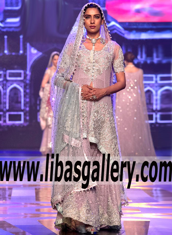Reputable Designer LILAC AND ICE BLUE Wedding Dress for Walima or Reception