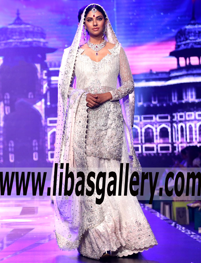 Dominant Heavy Embellished WHITE AND ICE BLUE Bridal Dress with Wedding Lehenga