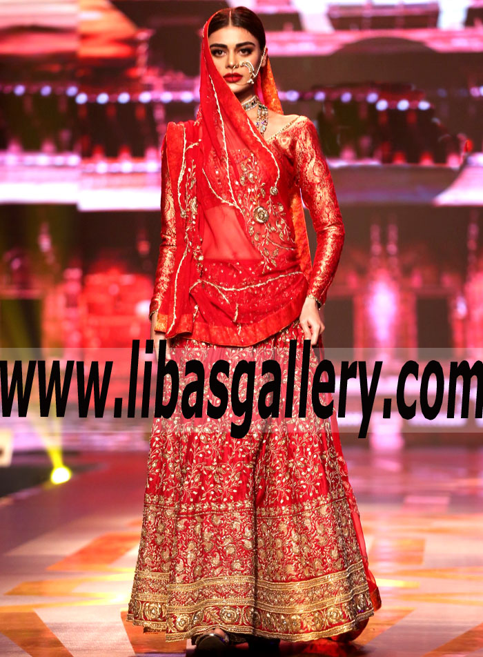Glorious RED Wedding Dress with Delicate Embroidery and Embellishments for Traditional Brides